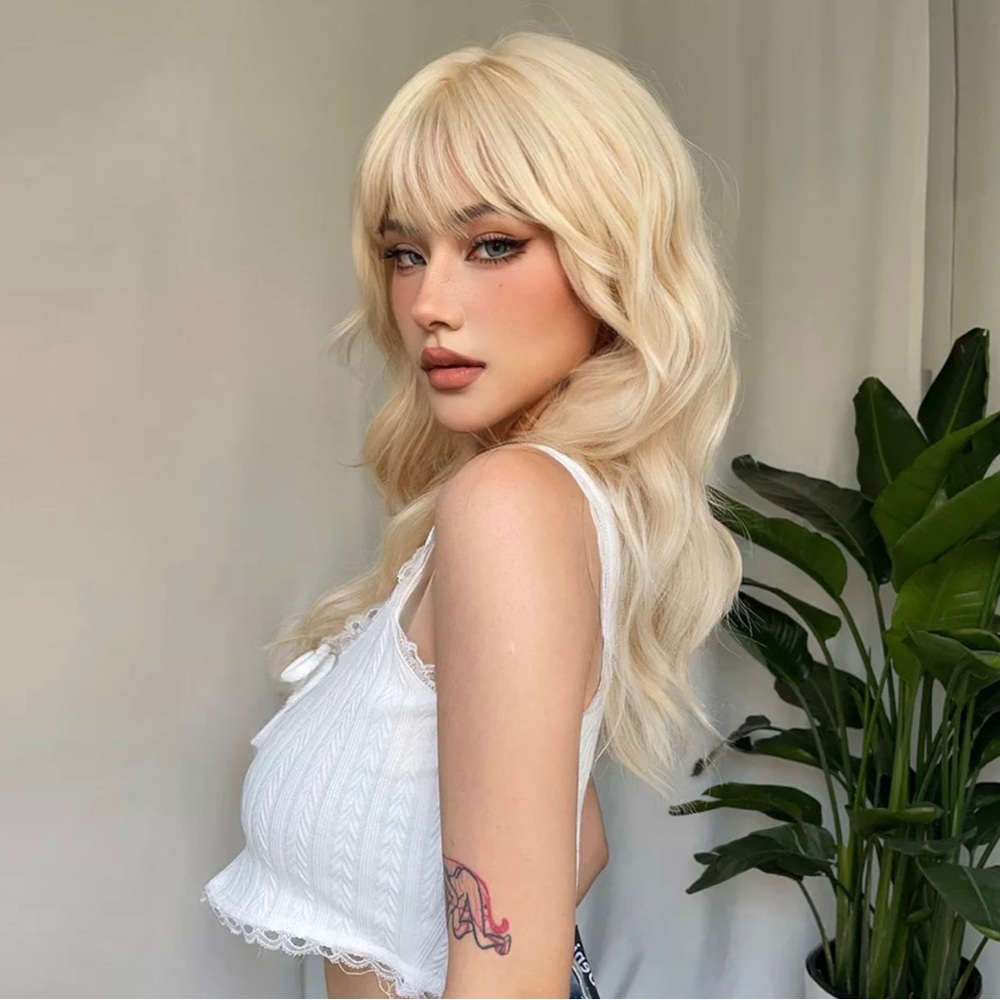 Platinum Blonde Wig With Bangs %100 Human Hair